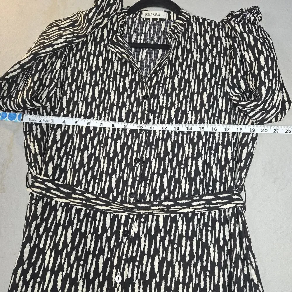 Grace Karin Womens Large Midi Dress Tiered Button Front Abstract Feminine Casual
